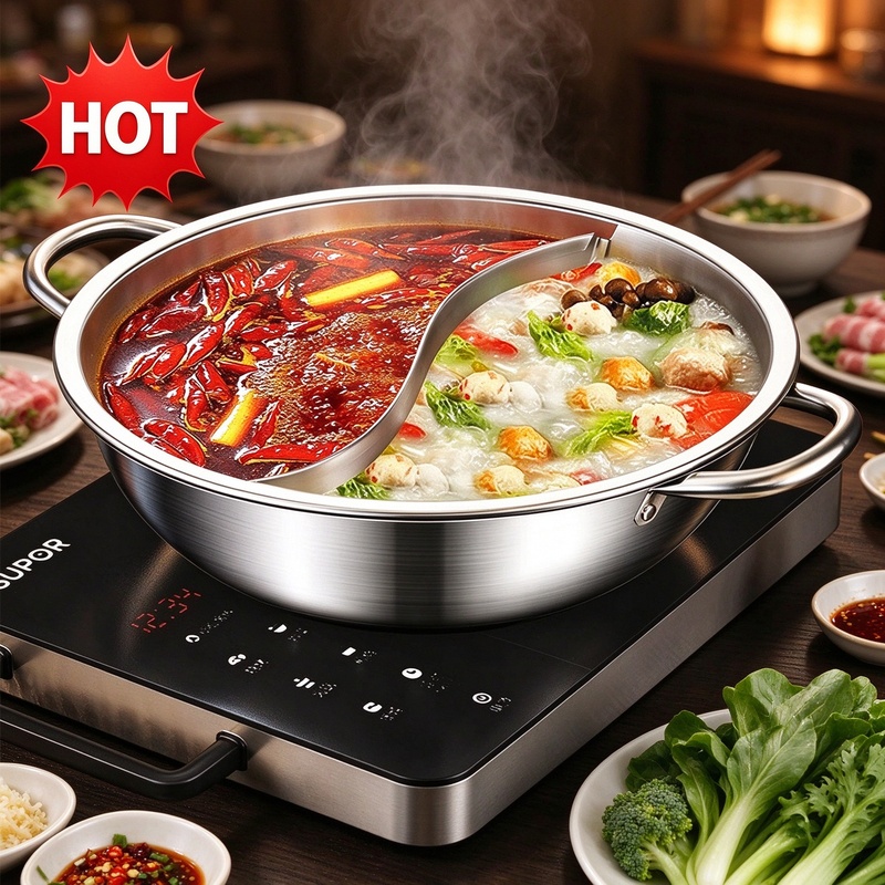 Home Cooking Gas - Stainless Steel 28cm Divided Hot Pot,